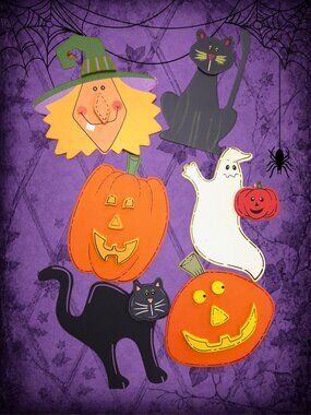 Gather Rings 🎃🧚‍♂️ Vintage Halloween Wooden Craft Ornaments Set of 6